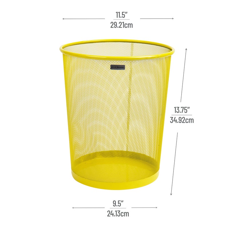 Mind Reader Mesh Trash Can, 16.65L (4.4 gal), Waste Paper Basket, Round, Office, Metal Mesh, 11.5" L x 11.5" W x 13.75" H, Yellow - Image 3